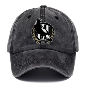 Collingwood Magpies AFL Exclusive Logo Washed Cotton Baseball Cap - Printed With Box HOAFL100525BC01COLL - Black