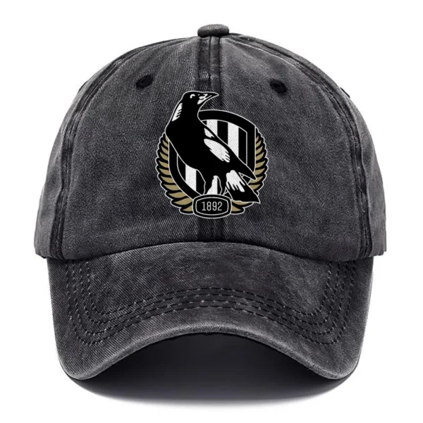Collingwood Magpies AFL Exclusive Logo Washed Cotton Baseball Cap - Printed With Box HOAFL100525BC01COLL - Black