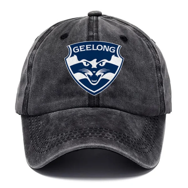 Geelong Cats AFL Exclusive Logo Washed Cotton Baseball Cap - Printed With Box HOAFL100525BC01GEEL - Black