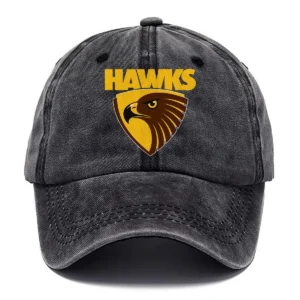 Hawthorn Hawks AFL Exclusive Logo Washed Cotton Baseball Cap - Printed With Box HOAFL100525BC01HAW - Black