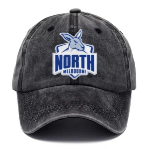 North Melbourne Kangaroos AFL Exclusive Logo Washed Cotton Baseball Cap - Printed With Box HOAFL100525BC01NMFC - Black