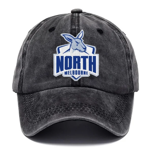 North Melbourne Kangaroos AFL Exclusive Logo Washed Cotton Baseball Cap - Printed With Box HOAFL100525BC01NMFC - Black