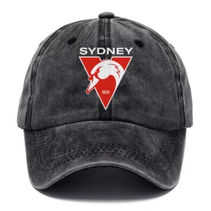Sydney Swans AFL Exclusive Logo Washed Cotton Baseball Cap - Printed With Box HOAFL100525BC01SYD - Black