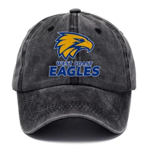 West Coast Eagles AFL Exclusive Logo Washed Cotton Baseball Cap - Printed With Box HOAFL100525BC01WCE - Black