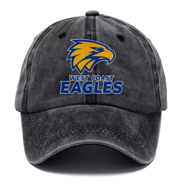 West Coast Eagles AFL Exclusive Logo Washed Cotton Baseball Cap - Printed With Box HOAFL100525BC01WCE - Black