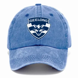 Geelong Cats AFL Exclusive Logo Washed Cotton Baseball Cap - Printed With Box HOAFL100525BC01GEEL - Blue