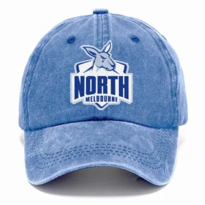North Melbourne Kangaroos AFL Exclusive Logo Washed Cotton Baseball Cap - Printed With Box HOAFL100525BC01NMFC - Blue