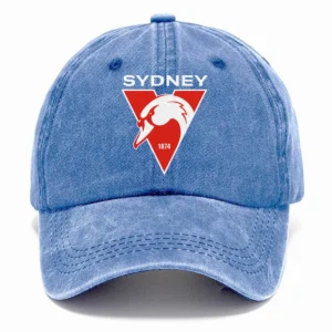 Sydney Swans AFL Exclusive Logo Washed Cotton Baseball Cap - Printed With Box HOAFL100525BC01SYD - Blue