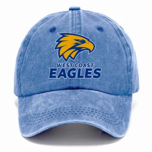 West Coast Eagles AFL Exclusive Logo Washed Cotton Baseball Cap - Printed With Box HOAFL100525BC01WCE - Blue