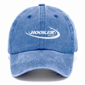Hooker Boats Fishing AU Exclusive Logo Washed Cotton Baseball Cap - Printed With Box HOFS070525AU1HOO - Blue