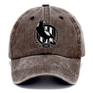 Collingwood Magpies AFL Exclusive Logo Washed Cotton Baseball Cap - Printed With Box HOAFL100525BC01COLL - Brown