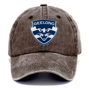 Geelong Cats AFL Exclusive Logo Washed Cotton Baseball Cap - Printed With Box HOAFL100525BC01GEEL - Brown