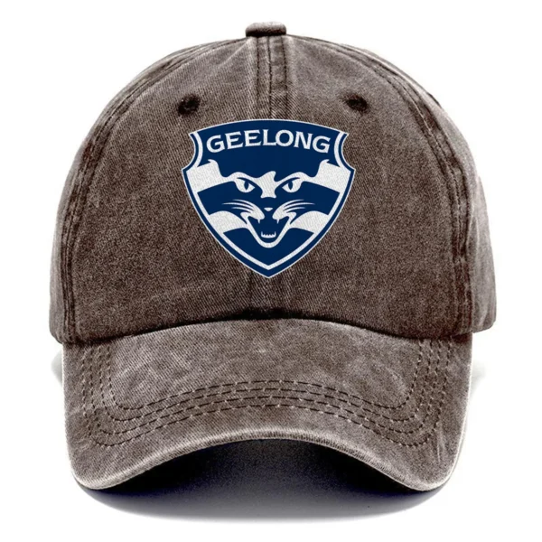 Geelong Cats AFL Exclusive Logo Washed Cotton Baseball Cap - Printed With Box HOAFL100525BC01GEEL - Brown