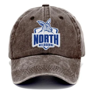 North Melbourne Kangaroos AFL Exclusive Logo Washed Cotton Baseball Cap - Printed With Box HOAFL100525BC01NMFC - Brown