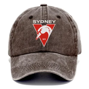 Sydney Swans AFL Exclusive Logo Washed Cotton Baseball Cap - Printed With Box HOAFL100525BC01SYD - Brown
