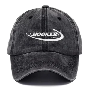 Hooker Boats Fishing AU Exclusive Logo Washed Cotton Baseball Cap - Printed With Box HOFS070525AU1HOO - Black