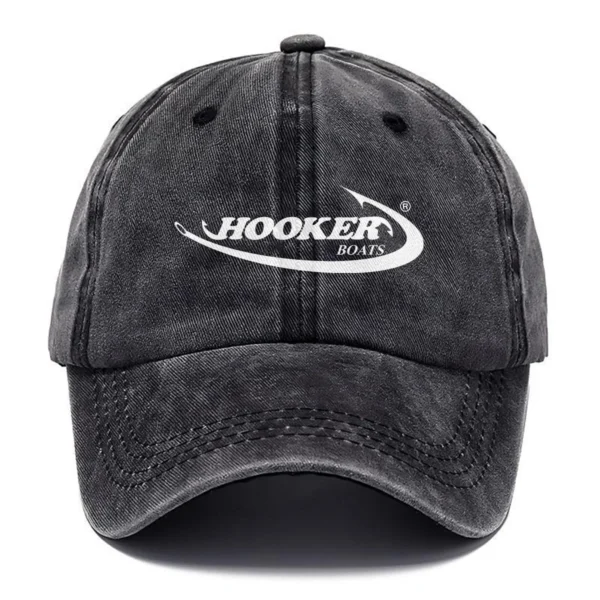 Hooker Boats Fishing AU Exclusive Logo Washed Cotton Baseball Cap - Printed With Box HOFS070525AU1HOO - Black