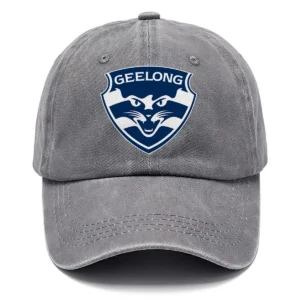 Geelong Cats AFL Exclusive Logo Washed Cotton Baseball Cap - Printed With Box HOAFL100525BC01GEEL - Gray