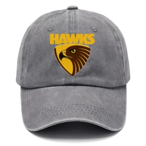 Hawthorn Hawks AFL Exclusive Logo Washed Cotton Baseball Cap - Printed With Box HOAFL100525BC01HAW - Gray