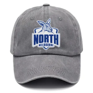 North Melbourne Kangaroos AFL Exclusive Logo Washed Cotton Baseball Cap - Printed With Box HOAFL100525BC01NMFC - Gray