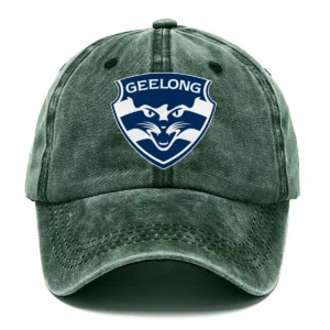 Geelong Cats AFL Exclusive Logo Washed Cotton Baseball Cap - Printed With Box HOAFL100525BC01GEEL - Green