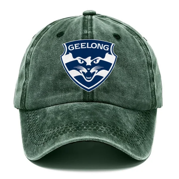 Geelong Cats AFL Exclusive Logo Washed Cotton Baseball Cap - Printed With Box HOAFL100525BC01GEEL - Green