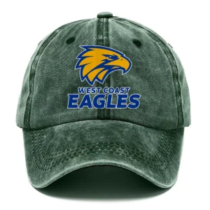 West Coast Eagles AFL Exclusive Logo Washed Cotton Baseball Cap - Printed With Box HOAFL100525BC01WCE - Green