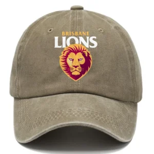 Brisbane Lions AFL Exclusive Logo Washed Cotton Baseball Cap - Printed With Box HOAFL100525BC01BL - Khaki