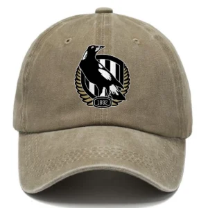 Collingwood Magpies AFL Exclusive Logo Washed Cotton Baseball Cap - Printed With Box HOAFL100525BC01COLL - Khaki