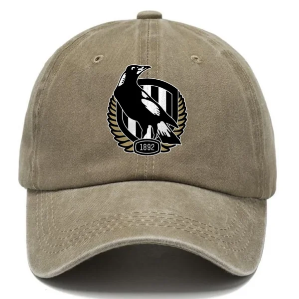 Collingwood Magpies AFL Exclusive Logo Washed Cotton Baseball Cap - Printed With Box HOAFL100525BC01COLL - Khaki