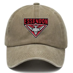 Essendon Bombers AFL Exclusive Logo Washed Cotton Baseball Cap - Printed With Box HOAFL100525BC01ESS - Khaki