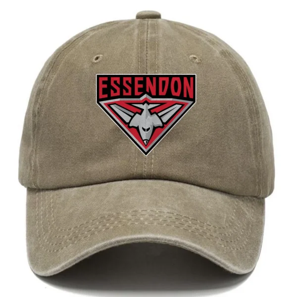 Essendon Bombers AFL Exclusive Logo Washed Cotton Baseball Cap - Printed With Box HOAFL100525BC01ESS - Khaki