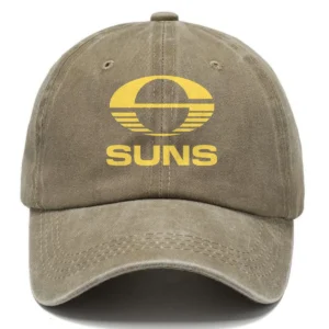 Gold Coast SUNS AFL Exclusive Logo Washed Cotton Baseball Cap - Printed With Box HOAFL100525BC01GCFC - Khaki