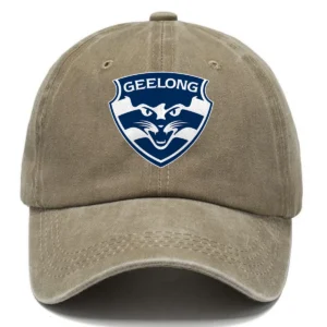 Geelong Cats AFL Exclusive Logo Washed Cotton Baseball Cap - Printed With Box HOAFL100525BC01GEEL - Khaki