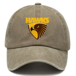 Hawthorn Hawks AFL Exclusive Logo Washed Cotton Baseball Cap - Printed With Box HOAFL100525BC01HAW - Khaki