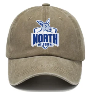North Melbourne Kangaroos AFL Exclusive Logo Washed Cotton Baseball Cap - Printed With Box HOAFL100525BC01NMFC - Khaki