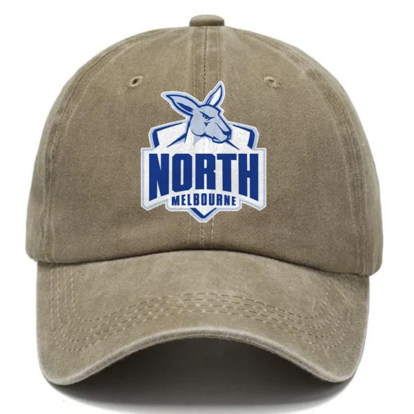 North Melbourne Kangaroos AFL Exclusive Logo Washed Cotton Baseball Cap - Printed With Box HOAFL100525BC01NMFC - Khaki