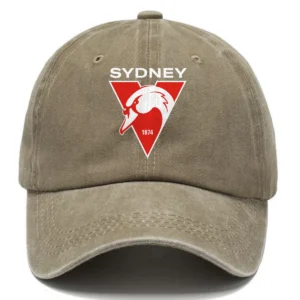Sydney Swans AFL Exclusive Logo Washed Cotton Baseball Cap - Printed With Box HOAFL100525BC01SYD - Khaki
