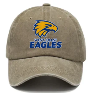 West Coast Eagles AFL Exclusive Logo Washed Cotton Baseball Cap - Printed With Box HOAFL100525BC01WCE - Khaki