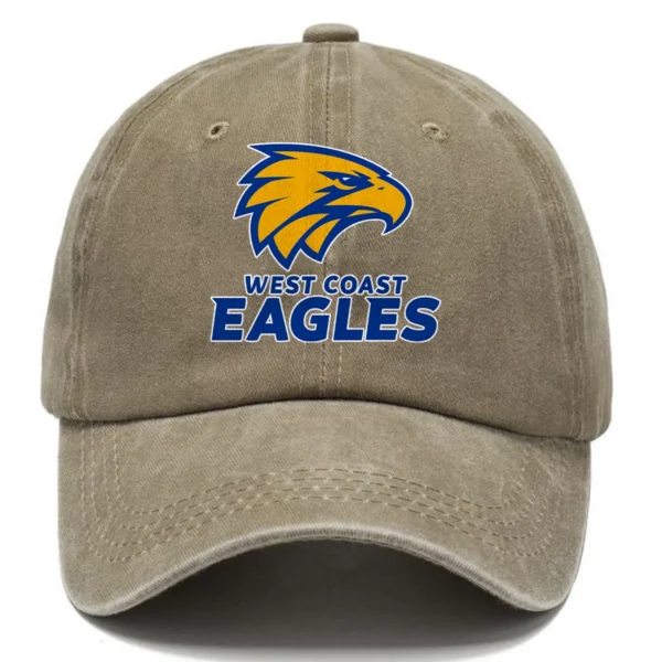 West Coast Eagles AFL Exclusive Logo Washed Cotton Baseball Cap - Printed With Box HOAFL100525BC01WCE - Khaki