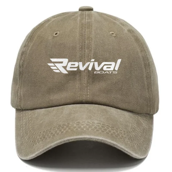 Revival Boats Fishing AU Exclusive Logo Washed Cotton Baseball Cap - Printed With Box HOFS070525AU1RVB - Khaki