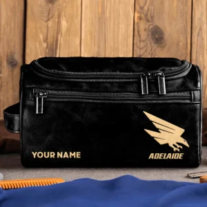 Adelaide Crows AFL Exclusive Logo Personalized Leather Toiletry Bag HOAFL0090525LTB01ADEL - Black