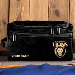 Brisbane Lions AFL Exclusive Logo Personalized Leather Toiletry Bag HOAFL0090525LTB01BL - Black