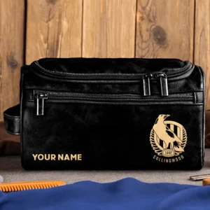 Collingwood Magpies AFL Exclusive Logo Personalized Leather Toiletry Bag HOAFL0090525LTB01COLL - Black