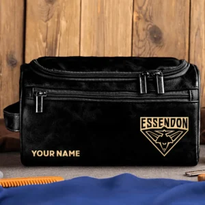 Essendon Bombers AFL Exclusive Logo Personalized Leather Toiletry Bag HOAFL0090525LTB01ESS - Black