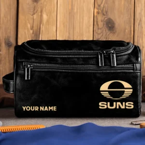 Gold Coast SUNS AFL Exclusive Logo Personalized Leather Toiletry Bag HOAFL0090525LTB01GCFC - Black