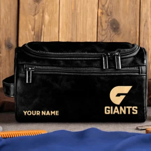 GWS Giants AFL Exclusive Logo Personalized Leather Toiletry Bag HOAFL0090525LTB01GWS - Black