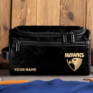 Hawthorn Hawks AFL Exclusive Logo Personalized Leather Toiletry Bag HOAFL0090525LTB01HAW - Black