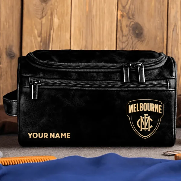 Melbourne Demons AFL Exclusive Logo Personalized Leather Toiletry Bag HOAFL0090525LTB01MELB - Black