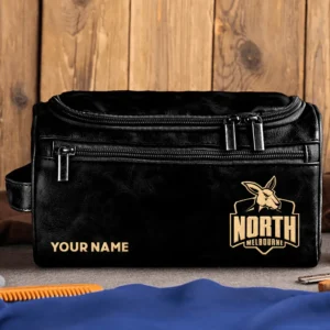 North Melbourne Kangaroos AFL Exclusive Logo Personalized Leather Toiletry Bag HOAFL0090525LTB01NMFC - Black
